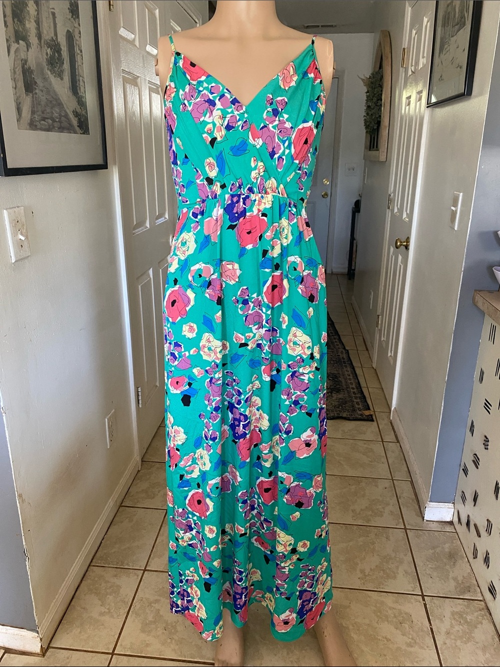 Yumi Kim Turquoise Floral Surplice Maxi Dress